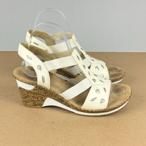 Rieker Elba Leather Wedge Sandals Womens 8.5 EU 40 White Ankle Strap - Picture 3 of 10